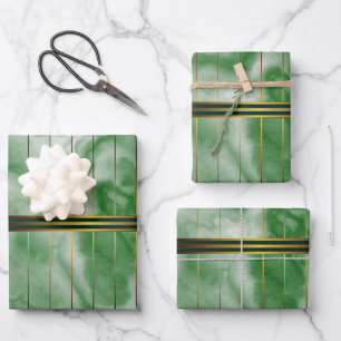 Green And Gold Geometric Stripes Green Marble Wrapping Paper Sheet