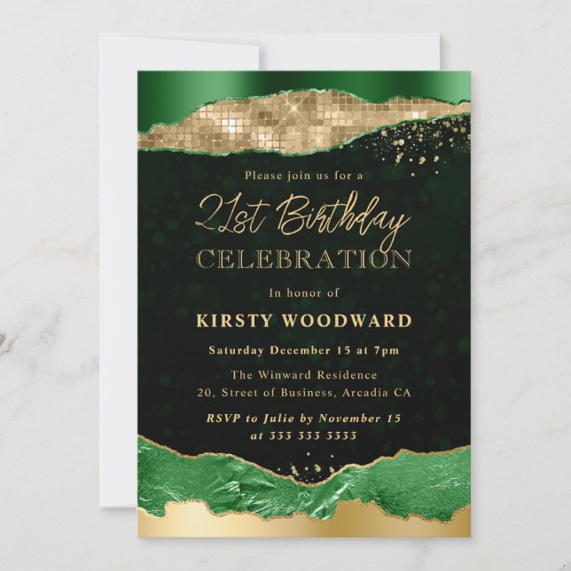 Green and Gold Glam Tears Birthday Party Invitation (Front)