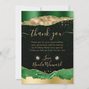 Green and Gold Glam Tears Birthday Party Thank You Card