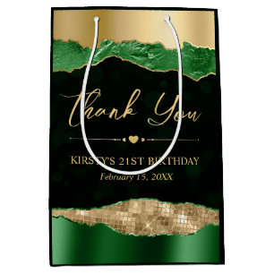 Green and Gold Glam Tears Bokeh Birthday Party Medium Gift Bag