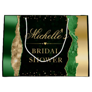 Green and Gold Glam Tears Bokeh Bridal Shower Large Gift Bag