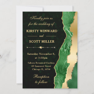 Green and Gold Glam Tears Bokeh Wedding Invitation