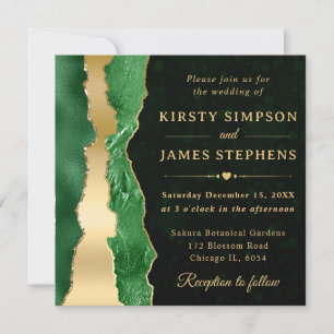 Green and Gold Glam Tears Bokeh Wedding  Invitation