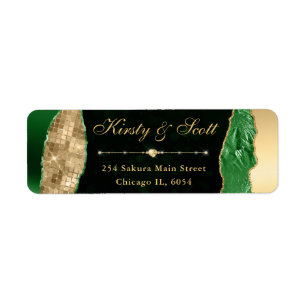 Green and Gold Glam Tears Bokeh Wedding Return Address Label