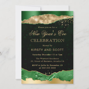 Green and Gold Glam Tears New Year's Eve Invitation