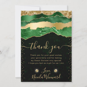 Green and Gold Glam Tears Sweet Sixteen Thank You Card