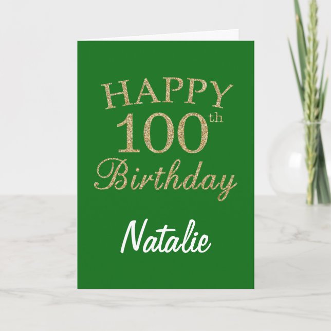 Green and Gold Glitter 100th Birthday Card (Front)