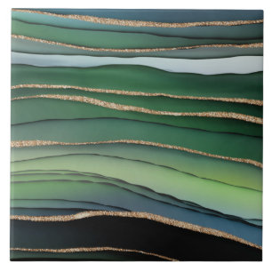 Green and Gold Glitter Abstract Marble Pattern Ceramic Tile
