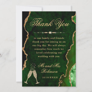 Green and Gold Glitter Agate & Marble Wedding Thank You Card