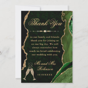 Green and Gold Glitter Agate & Marble Wedding Thank You Card
