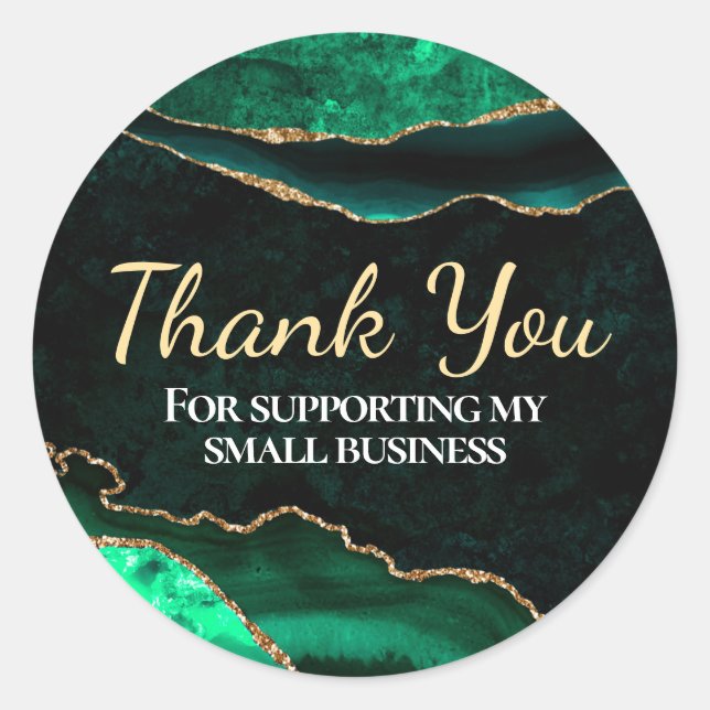 Green and Gold Glitter Agate Small Business Classic Round Sticker (Front)