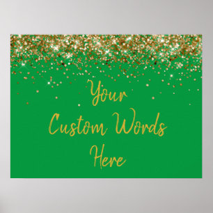Green and Gold Glitter Birthday Party Anniversary Poster