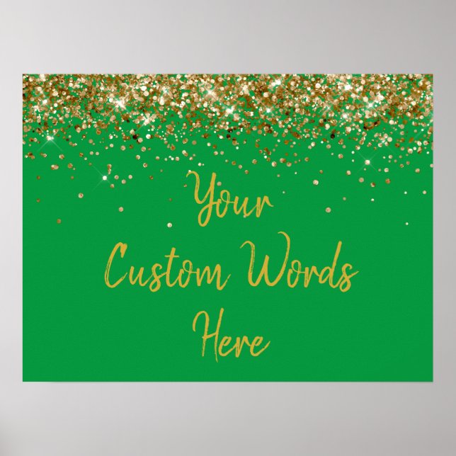 Green and Gold Glitter Birthday Party Anniversary Poster (Front)