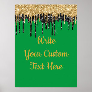 Green and Gold Glitter Birthday Party Anniversary Poster