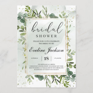 Green and Gold Glitter Bridal Shower Invitation