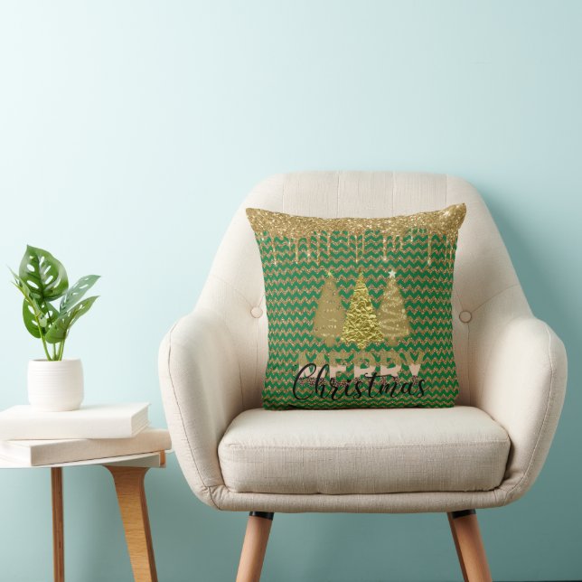 Green and gold glitter christmas tree cushion (Chair)