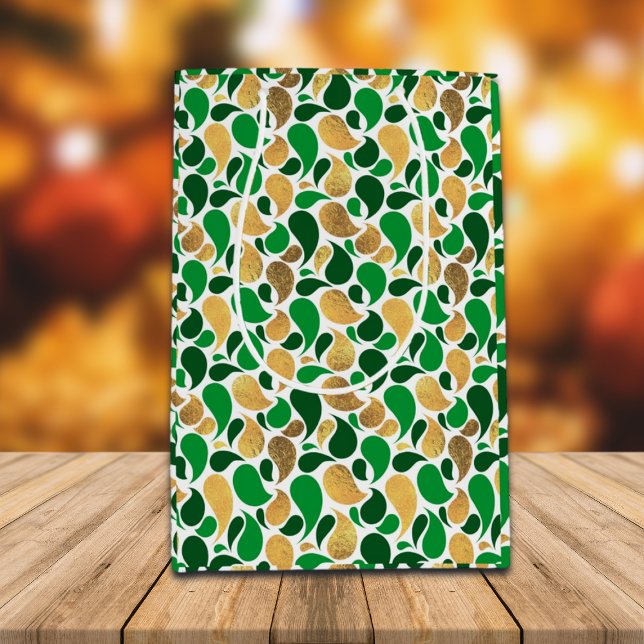 Green and Gold Glitter Festive Pattern Fusion Medium Gift Bag (Creator Uploaded)