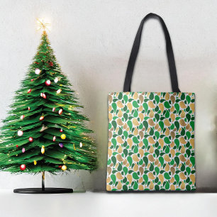 Green and Gold Glitter Festive Pattern Fusion Tote Bag