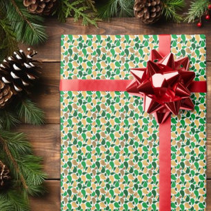 Green and Gold Glitter Festive Pattern Fusion Wrapping Paper