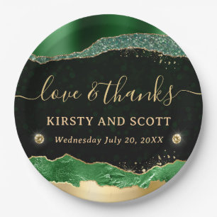 Green and Gold Glitter Glam Tears Wedding Paper Plate