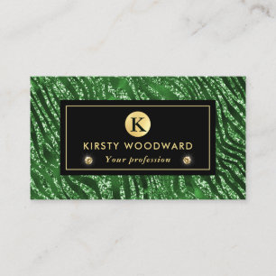 Green and Gold Glitter Glam Tiger Stripes Pattern Business Card