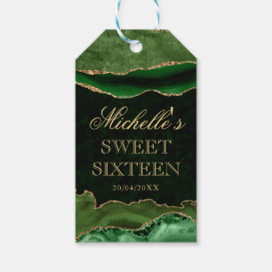 Green and Gold Glitter Marble Agate Sweet 16 Gift Tags