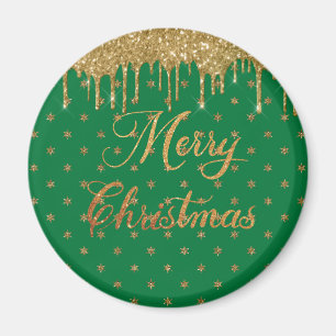 Green and gold glitter - merry christmas  magnet