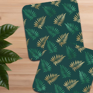 Green and Gold Glitter on Tropical Leaves Coaster