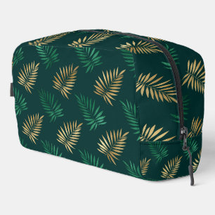 Green and Gold Glitter on Tropical Leaves Dopp Kit
