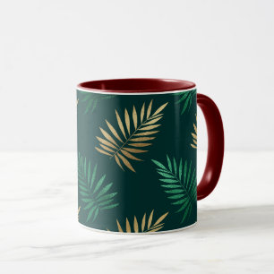 Green and Gold Glitter on Tropical Leaves Mug