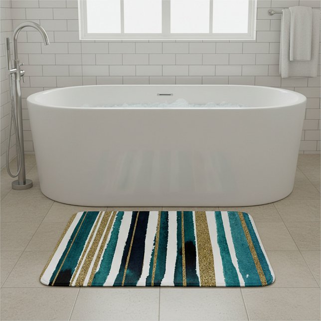 Green and gold glitter stripes  bath mat (Creator Uploaded)