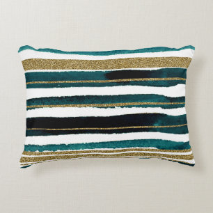 Green and gold glitter stripes decorative cushion