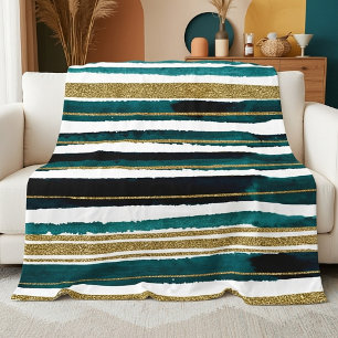 Green and gold glitter stripes  fleece blanket