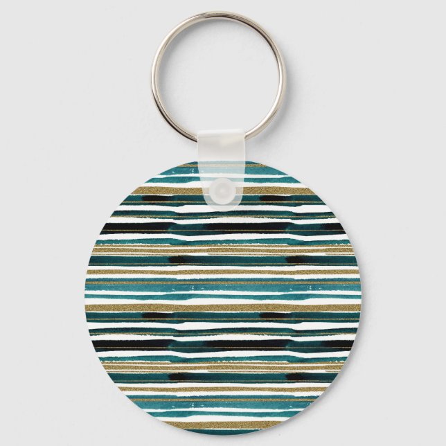 Green and gold glitter stripes  key ring (Front)