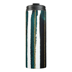 Green and gold glitter stripes mug