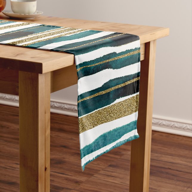 Green and gold glitter stripes  short table runner (In Situ)