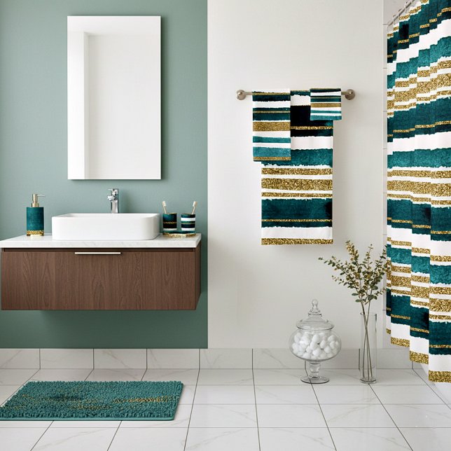 Green and gold glitter stripes  shower curtain (Creator Uploaded)