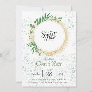 Green and Gold Glitter Sweet 17th Birthday Party Invitation