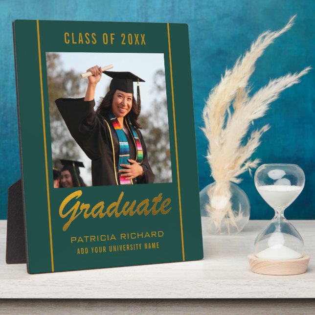 Green And Gold Grad Photo Graduation Keepsake   Plaque (Side)