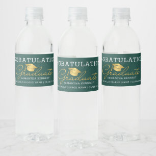 Green And Gold Graduate Graduation 2025 Party Water Bottle Label