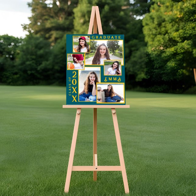 Green and Gold Graduation Announcement Multi Photo Poster (Green and Gold Graduation Announcement Multi Photo Poster)