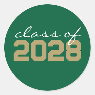 Green and Gold Graduation Classic Round Stickers