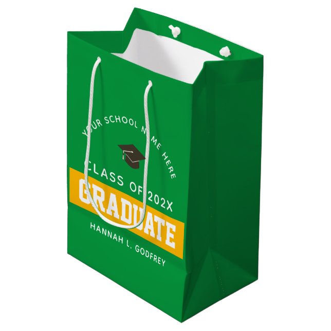 Green and Gold Graduation Congrats Custom Medium Gift Bag (Front Angled)