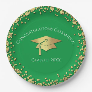 Green and Gold Graduation Paper Plate