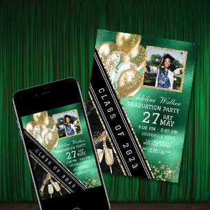 Green and Gold Graduation Party Invitation