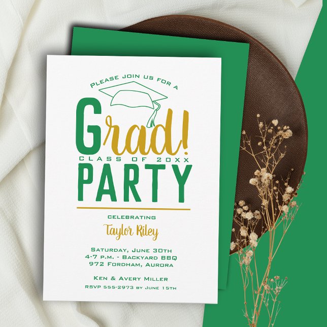 Green and Gold Graduation Party Invitation (Creator Uploaded)
