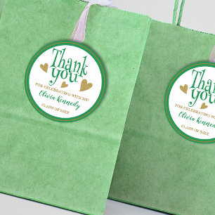 Green And Gold Graduation Party Thank You Favour Classic Round Sticker