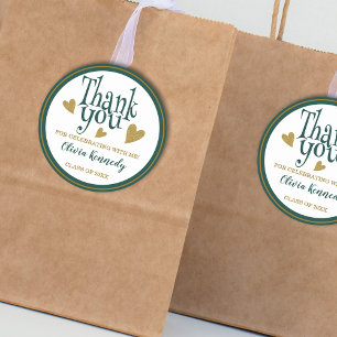 Green And Gold Graduation Party Thank You Favour   Classic Round Sticker