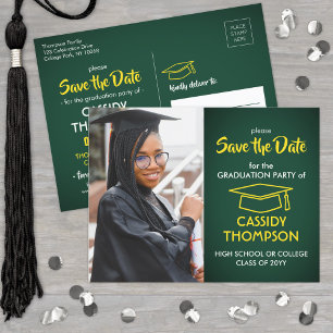 Green and Gold Graduation Photo Save the Date Postcard