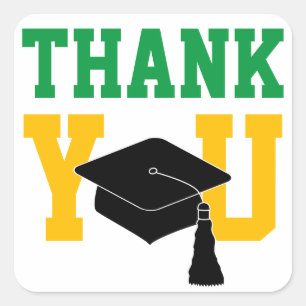 Green and Gold Graduation Thank You Square Sticker